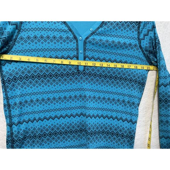Made For Life Shirt Womens XL Teal Blue Henley Long Sleeve Geometric Pattern - Picture 5 of 6